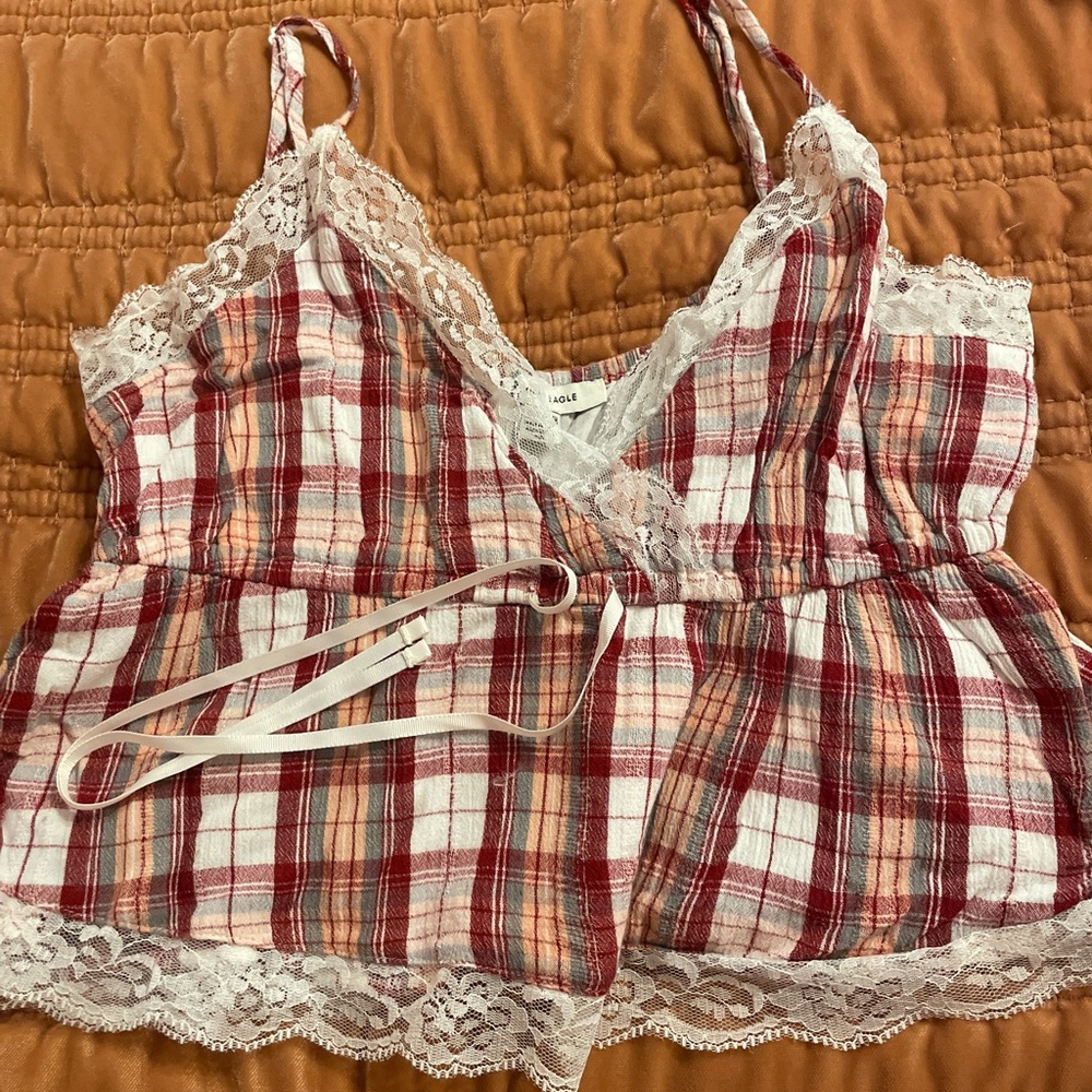 Plaid Lace Trim Cami Top